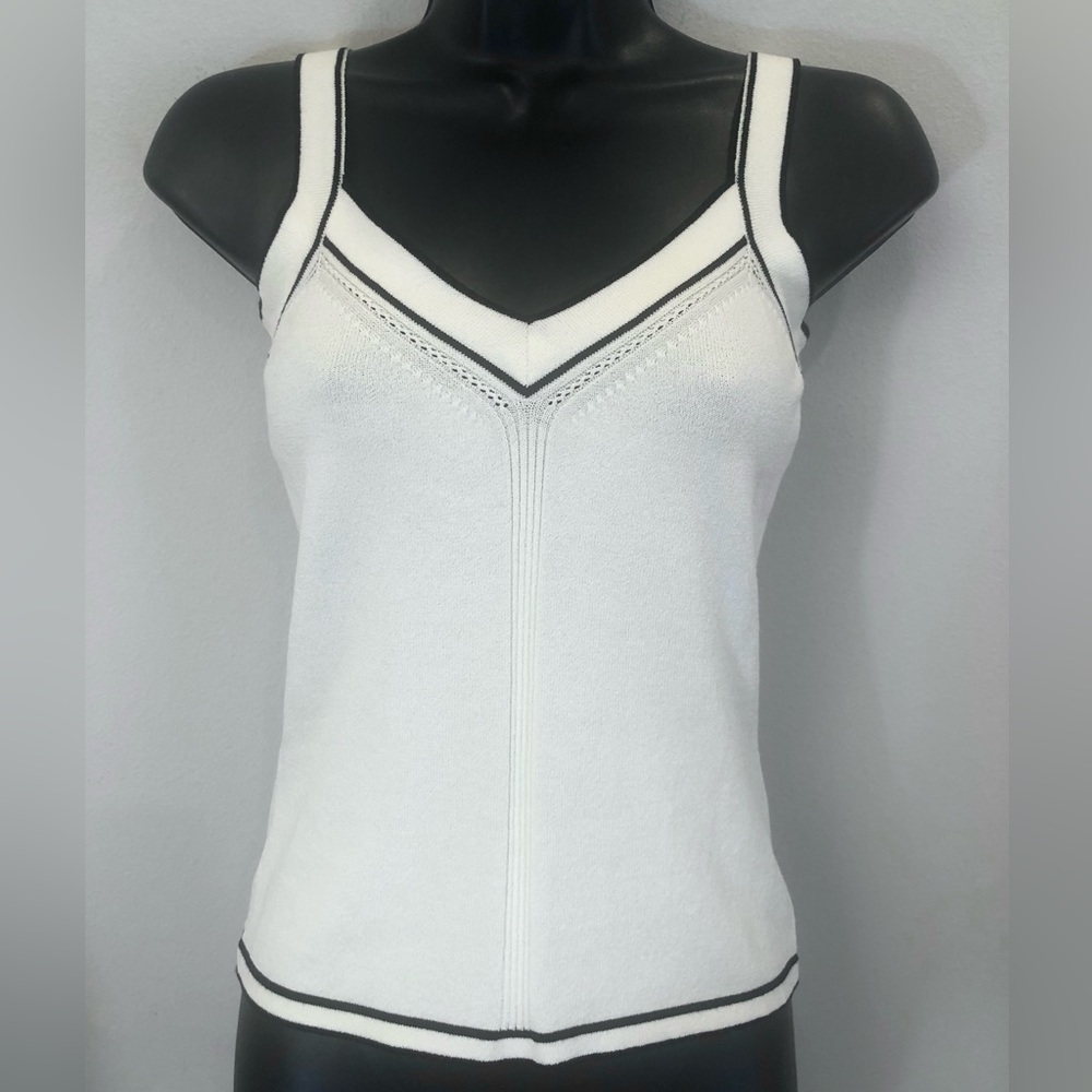 Vintage Olo Ivory/Black Trim Designer Knit Shell Sweater Tank Sz S